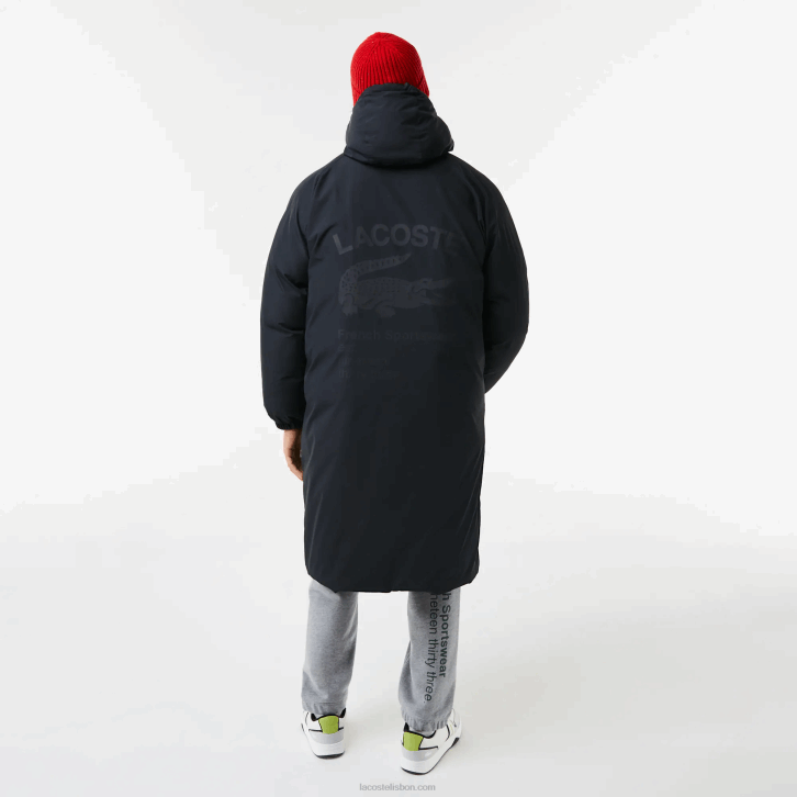 homens Lacoste preto 031 jaqueta longa com inscrição de marca 08D01294