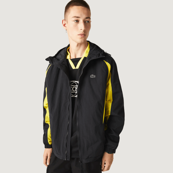 homens Lacoste preto amarelo tj6 jaqueta de nylon color block Heritage 08D01238