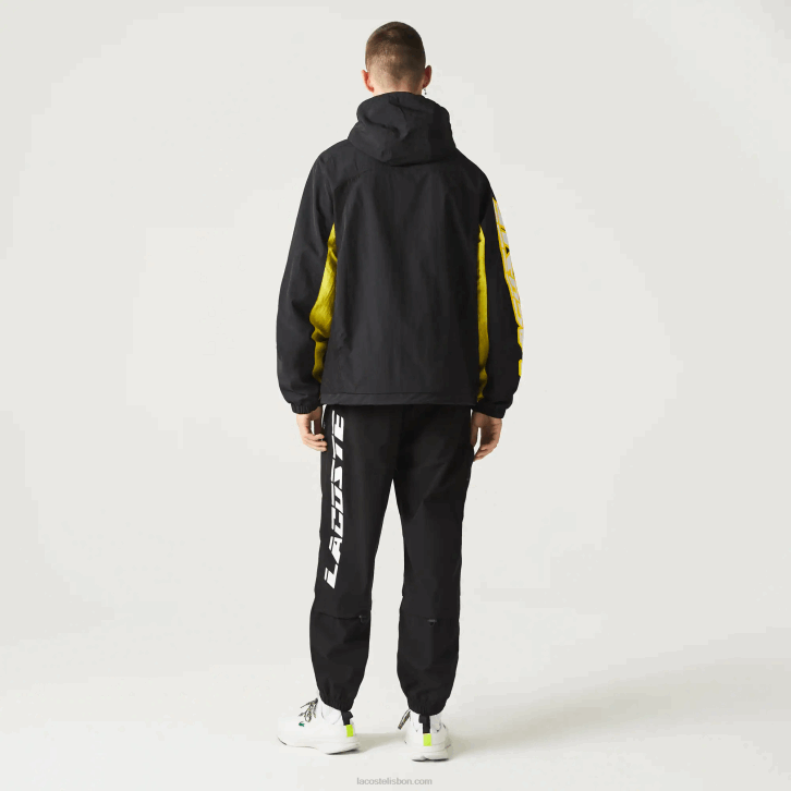 homens Lacoste preto amarelo tj6 jaqueta de nylon color block Heritage 08D01238