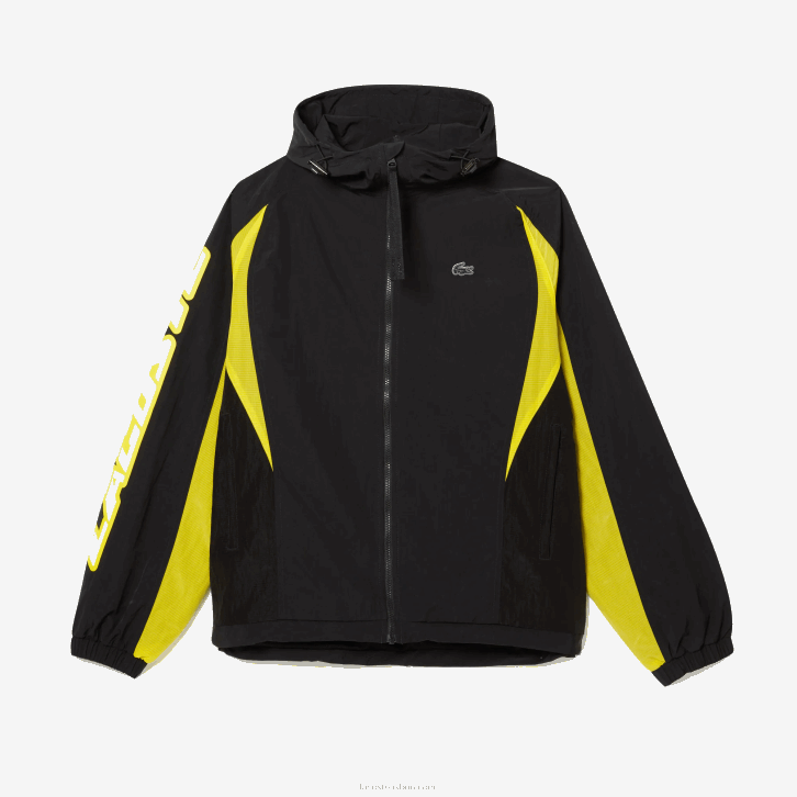 homens Lacoste preto amarelo tj6 jaqueta de nylon color block Heritage 08D01238