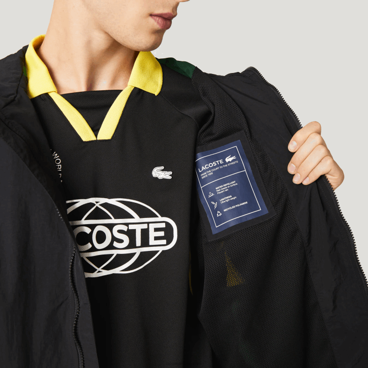 homens Lacoste preto amarelo tj6 jaqueta de nylon color block Heritage 08D01238