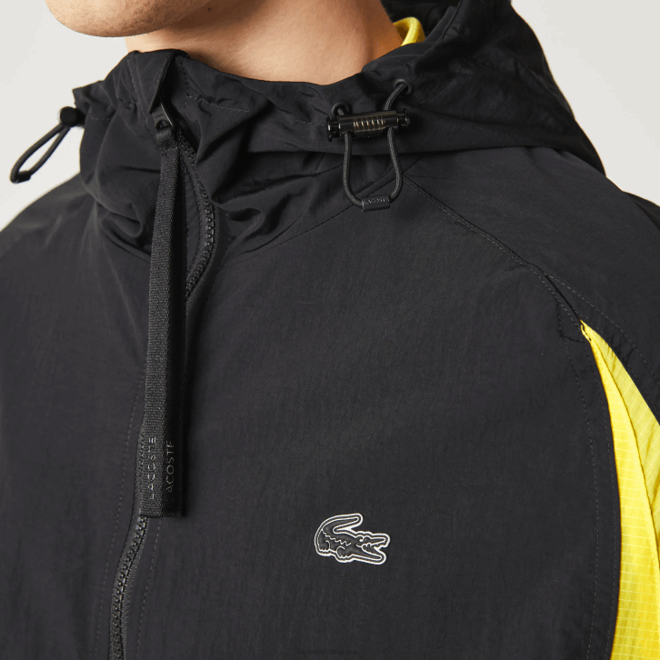 homens Lacoste preto amarelo tj6 jaqueta de nylon color block Heritage 08D01238