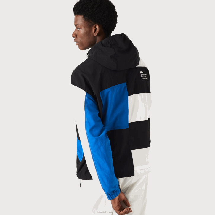 homens Lacoste preto azul branco se1 jaqueta efeito patchwork 08D01248