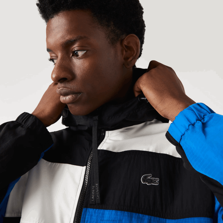 homens Lacoste preto azul branco se1 jaqueta efeito patchwork 08D01248