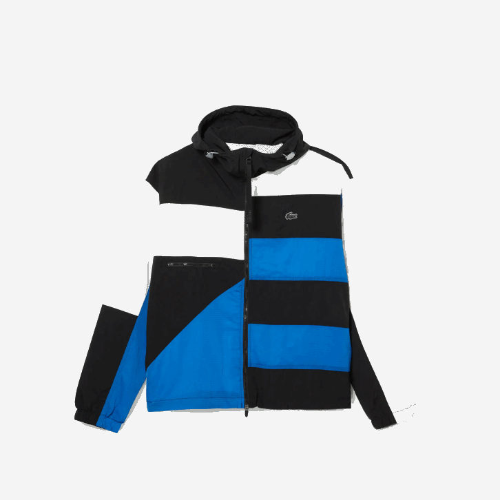homens Lacoste preto azul branco se1 jaqueta efeito patchwork 08D01248