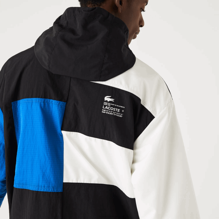 homens Lacoste preto azul branco se1 jaqueta efeito patchwork 08D01248