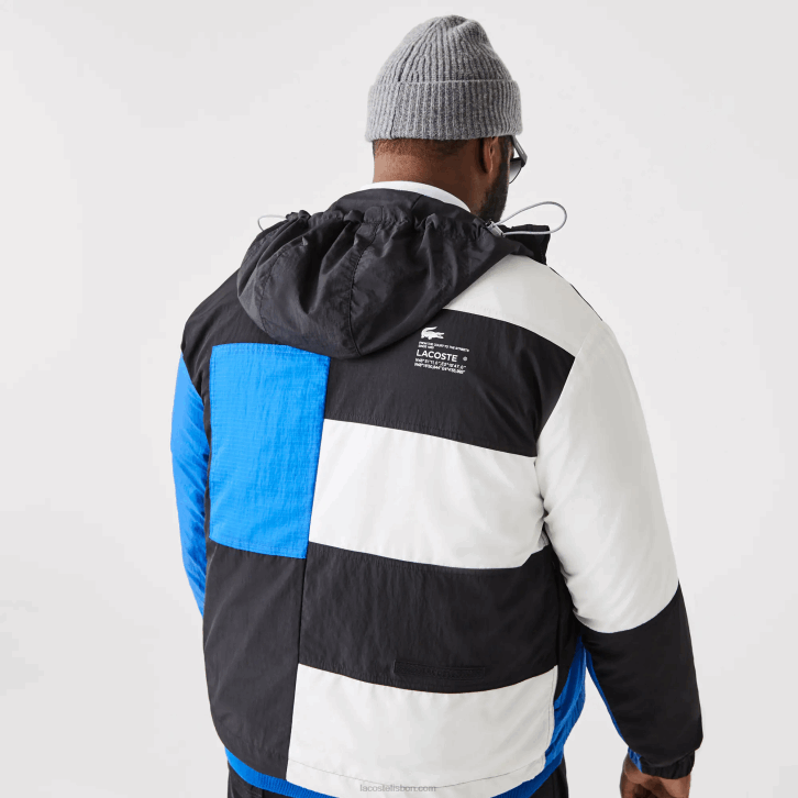 homens Lacoste preto azul branco se1 jaqueta efeito patchwork 08D01248