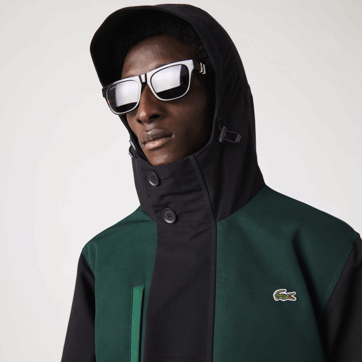 homens Lacoste preto azul verde nd jaqueta de sarja colorblock repelente à água 08D01247