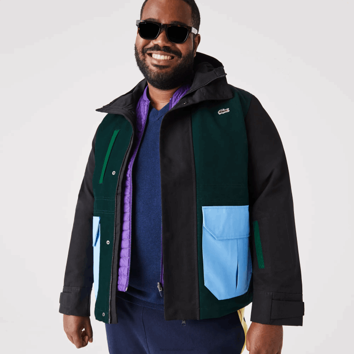 homens Lacoste preto azul verde nd jaqueta de sarja colorblock repelente à água 08D01247