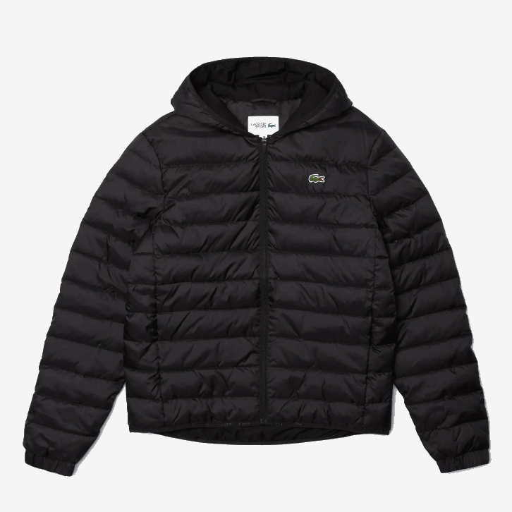 homens Lacoste preto c31 Jaqueta acolchoada resistente à água com capuz esportivo 08D01319