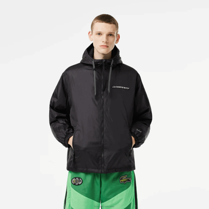 homens Lacoste preto c31 jaqueta com capuz acolchoada cortada 08D0389