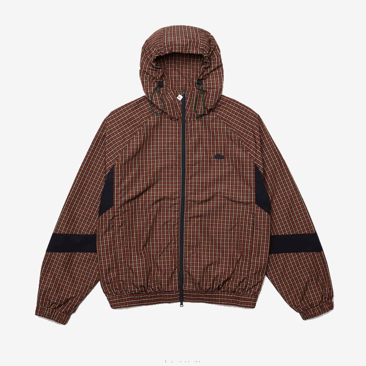 homens Lacoste qrn branco azul marinho Jaqueta xadrez leve com capuz com zíper ao vivo 08D01278