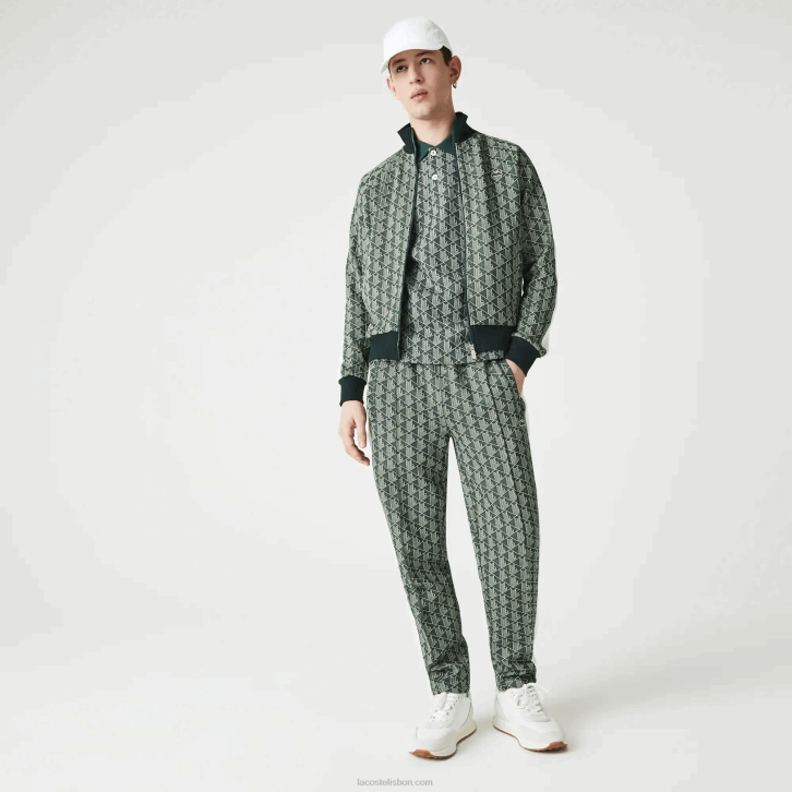 homens Lacoste verde bege 7m4 Jaqueta jacquard com estampa de monograma ao vivo 08D01188