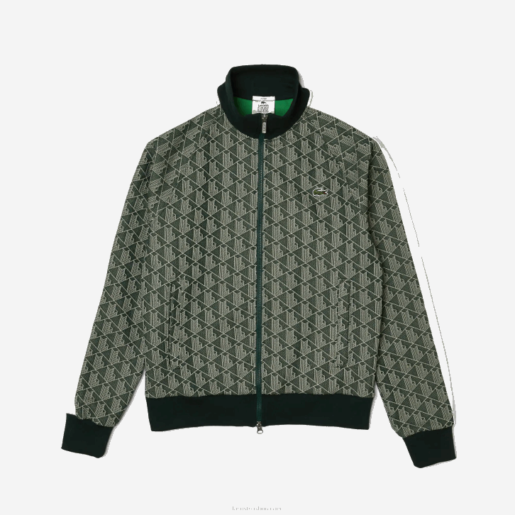homens Lacoste verde bege 7m4 Jaqueta jacquard com estampa de monograma ao vivo 08D01188