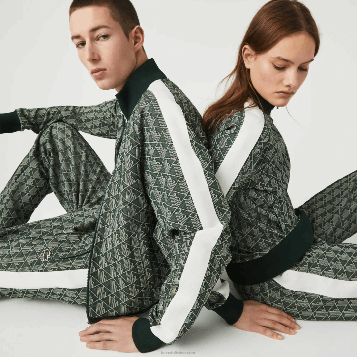 homens Lacoste verde bege 7m4 Jaqueta jacquard com estampa de monograma ao vivo 08D01188