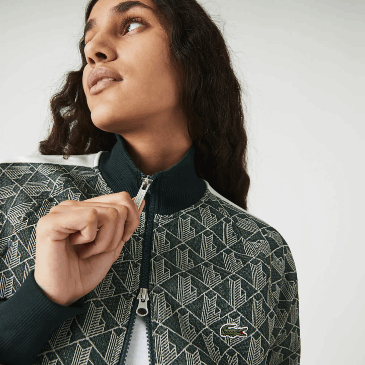 homens Lacoste verde bege 7m4 Jaqueta jacquard com estampa de monograma ao vivo 08D01188