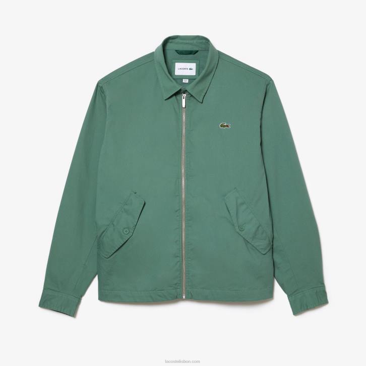 homens Lacoste verde caqui kx5 jaqueta curta de gabardine de algodão orgânico com zíper 08D0406