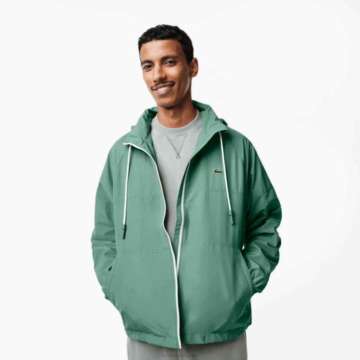 homens Lacoste verde caqui kx5 jaqueta repelente de água com capuz removível 08D0390