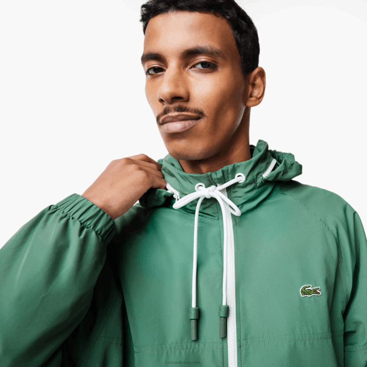homens Lacoste verde caqui kx5 jaqueta repelente de água com capuz removível 08D0390