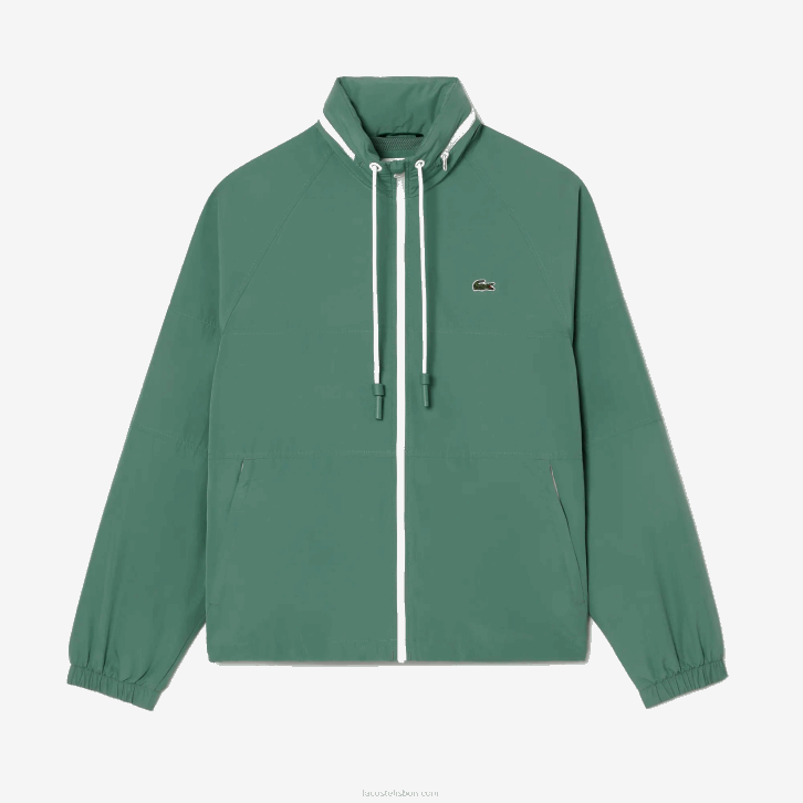 homens Lacoste verde caqui kx5 jaqueta repelente de água com capuz removível 08D0390