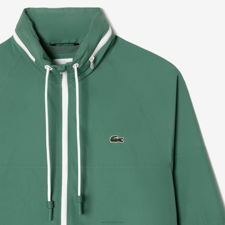homens Lacoste verde caqui kx5 jaqueta repelente de água com capuz removível 08D0390