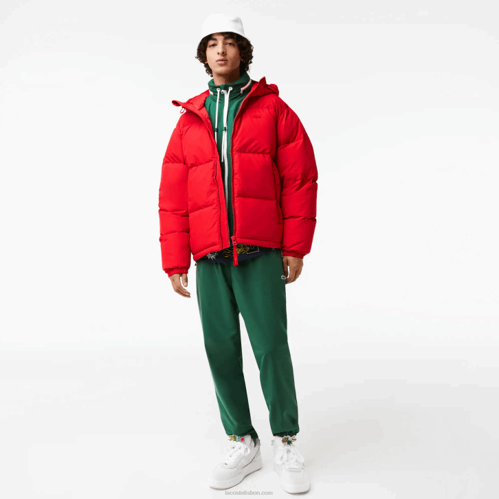homens Lacoste vermelho 240 jaqueta acolchoada repelente de água 08D01212