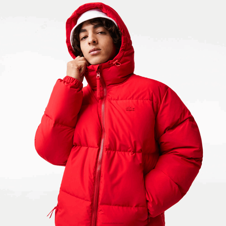 homens Lacoste vermelho 240 jaqueta acolchoada repelente de água 08D01212