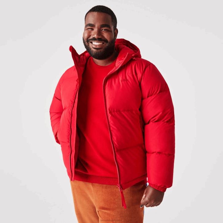 homens Lacoste vermelho 240 jaqueta acolchoada repelente de água 08D01212