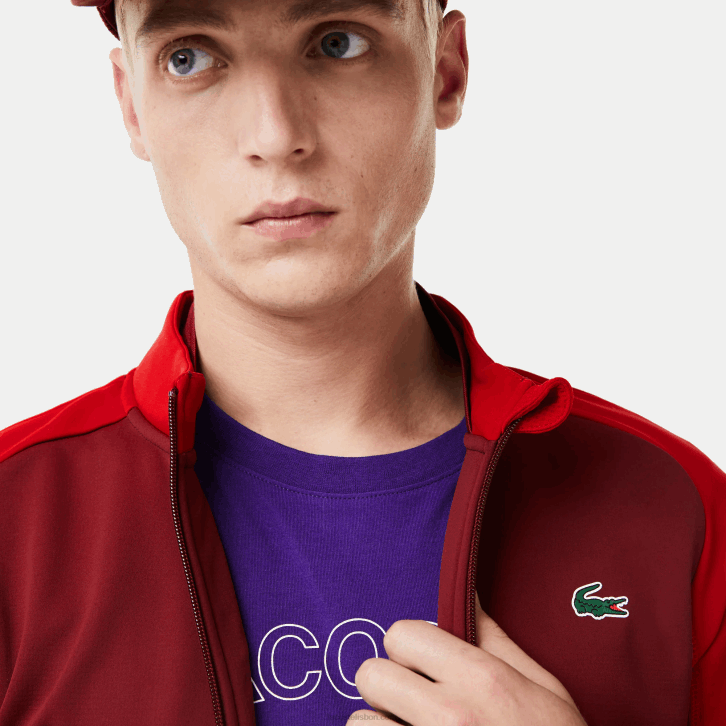 homens Lacoste vermelho bordeaux 6hj jaqueta de golfe térmica esportiva 08D01076