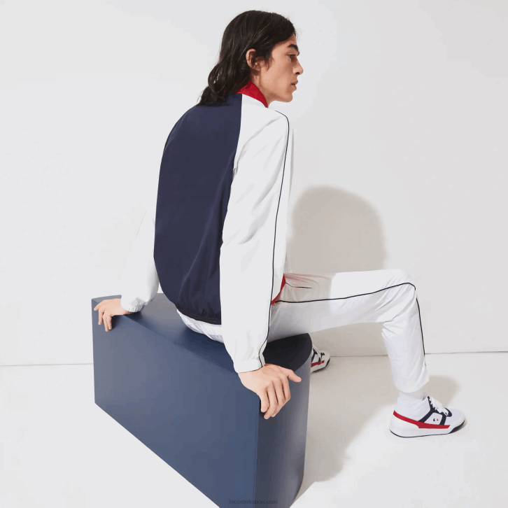 homens Lacoste vermelho branco azul marinho yy2 Jaqueta com zíper resistente à água Sport French Sport Edition 08D01287