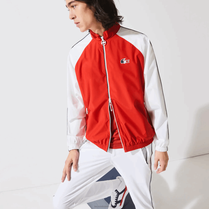 homens Lacoste vermelho branco azul marinho yy2 Jaqueta com zíper resistente à água Sport French Sport Edition 08D01287