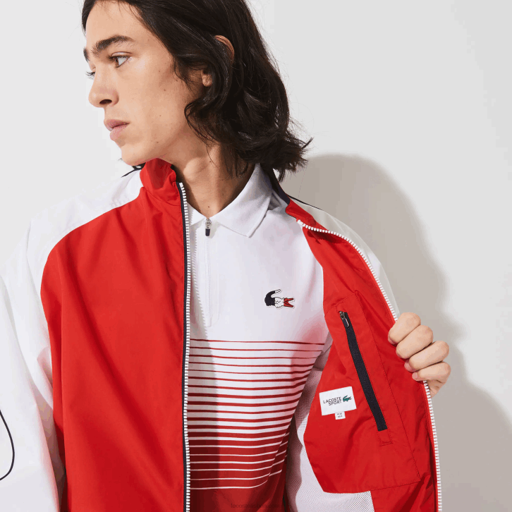 homens Lacoste vermelho branco azul marinho yy2 Jaqueta com zíper resistente à água Sport French Sport Edition 08D01287