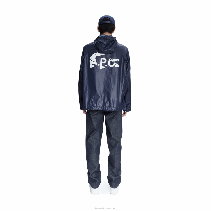 homensazul wgh lacoste x a.p.c. jaqueta com capuz de náilon resistente à água 08D01310