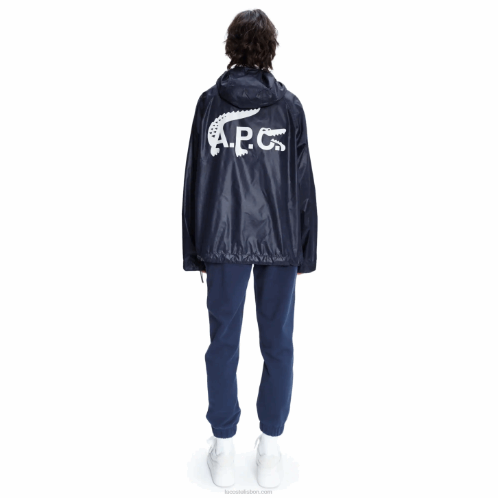 homensazul wgh lacoste x a.p.c. jaqueta com capuz de náilon resistente à água 08D01310