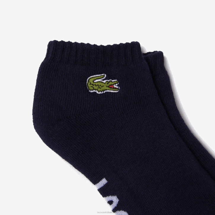 homens Lacoste azul marinho branco 525 meias de corte baixo de algodão elástico de marca esportiva 08D01676