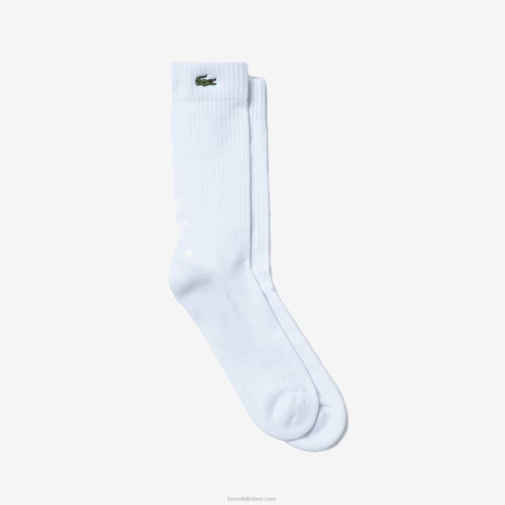 homens Lacoste branco 001 meias esportivas de algodão elástico de corte alto 08D01934