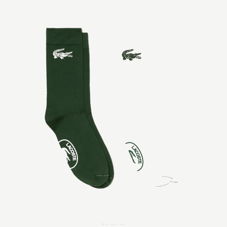 homens Lacoste branco verde x0n pacote duplo de meias de algodão orgânico feitas na França 08D0522