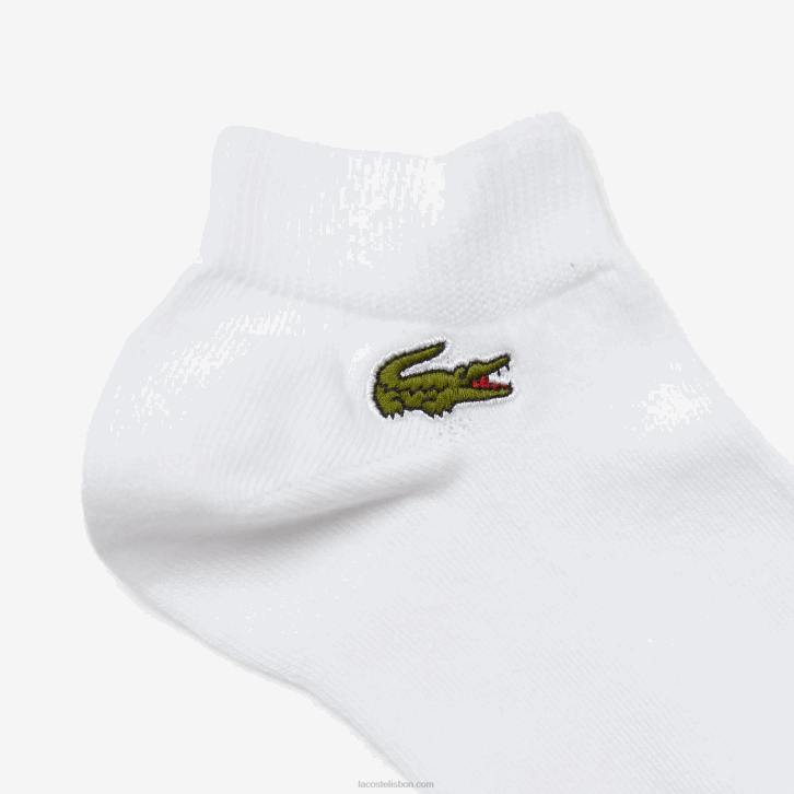 homens Lacoste branco z92 pacote com 3 meias esportivas decotadas 08D0511