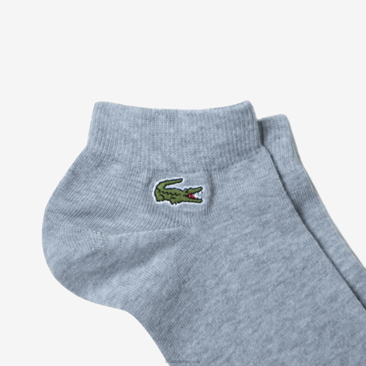 homens Lacoste chine cinza azul marinho branco 5kc pacote com 3 meias esportivas decotadas 08D0510