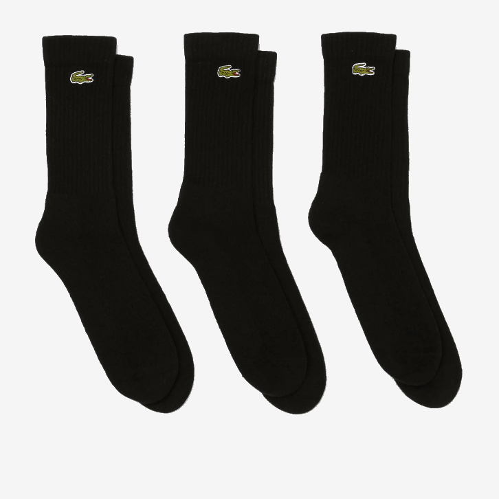 homens Lacoste preto 8vm pacote com 3 meias esportivas de cano alto 08D0537