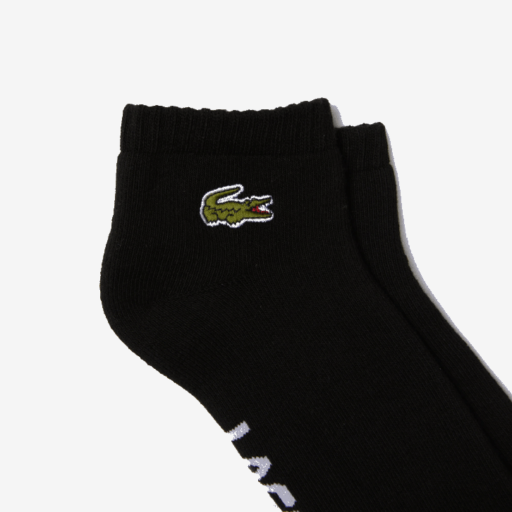 homens Lacoste preto branco 258 meias de corte baixo de algodão elástico de marca esportiva 08D01675