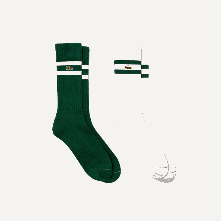 homens Lacoste verde branco ano meias caneladas listradas contrastantes 08D0513