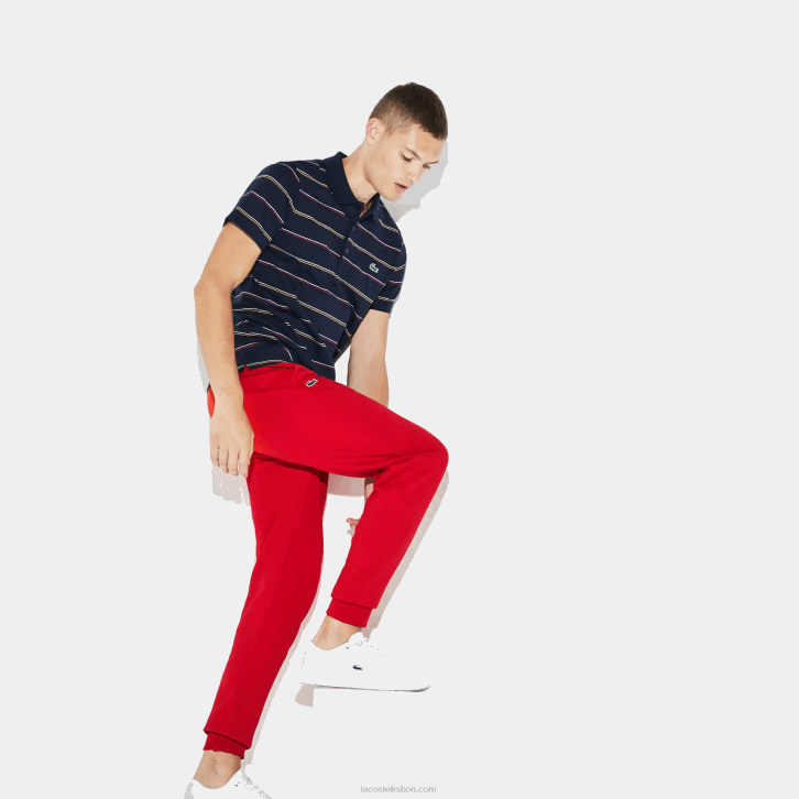 homens Lacoste vermelho 240 calça de moletom de tênis de lã esportiva 08D0986