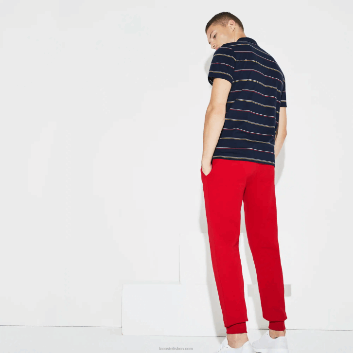 homens Lacoste vermelho 240 calça de moletom de tênis de lã esportiva 08D0986