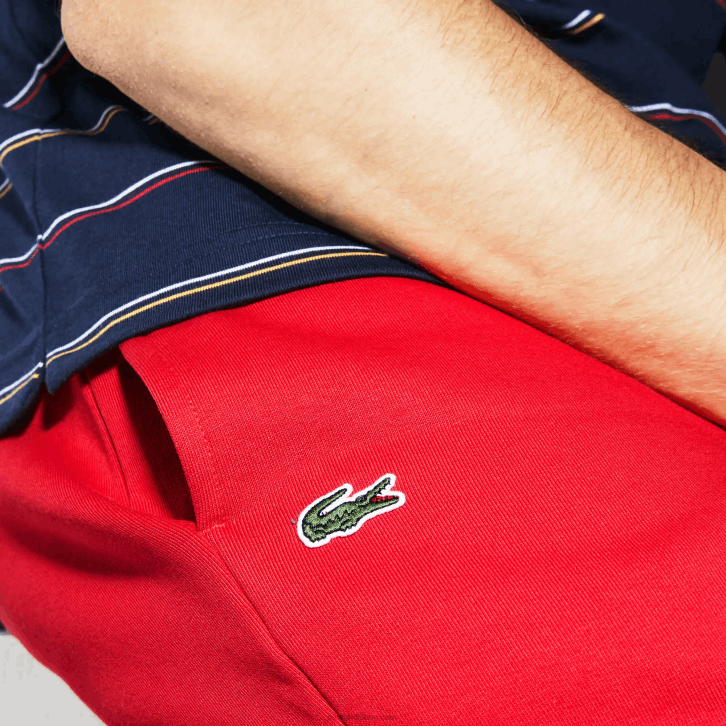 homens Lacoste vermelho 240 calça de moletom de tênis de lã esportiva 08D0986