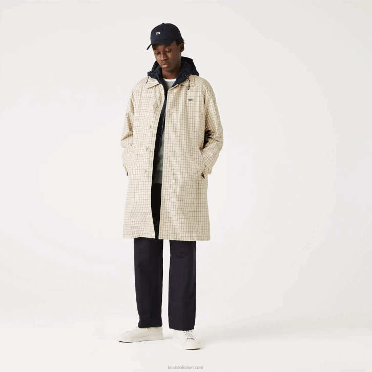 homens Lacoste bege branco a8m trincheira de verificação 3 em 1 Heritage 08D01290
