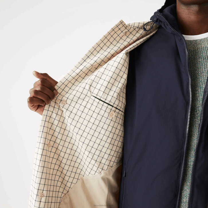 homens Lacoste bege branco a8m trincheira de verificação 3 em 1 Heritage 08D01290