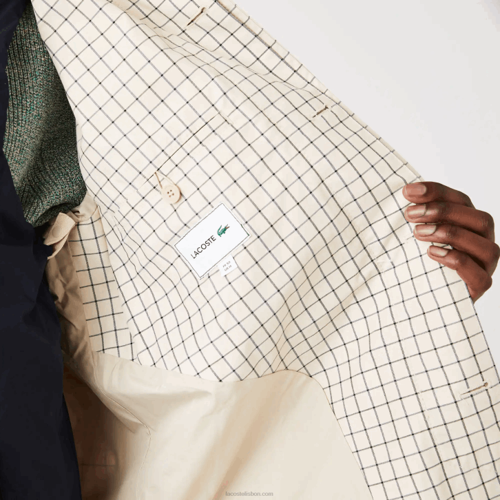 homens Lacoste bege branco a8m trincheira de verificação 3 em 1 Heritage 08D01290