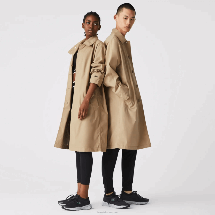 homens Lacoste bege c5u parka longa leve e abotoada resistente à água 08D01286