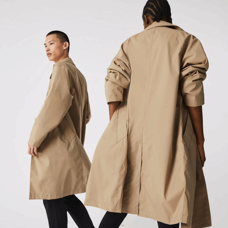 homens Lacoste bege c5u parka longa leve e abotoada resistente à água 08D01286